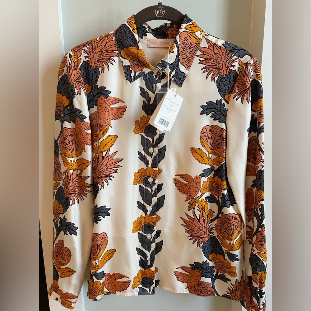 Tory Burch orange wonderland silk blouse size 0 NWT